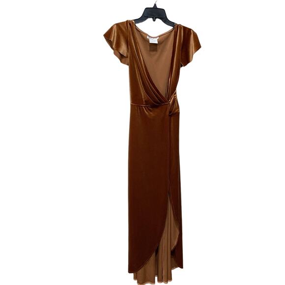 After Six FLUTTER SLEEVE VELVET WRAP MAXI DRESS WITH POCKETS - Picture 5 of 7